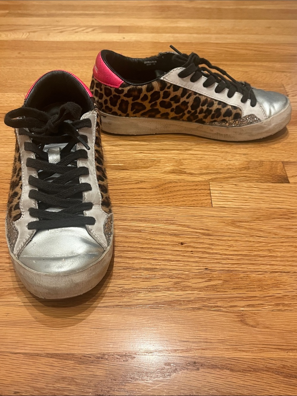 Crime London Leopard Print Glitter Low-Top Sneakers Size 36